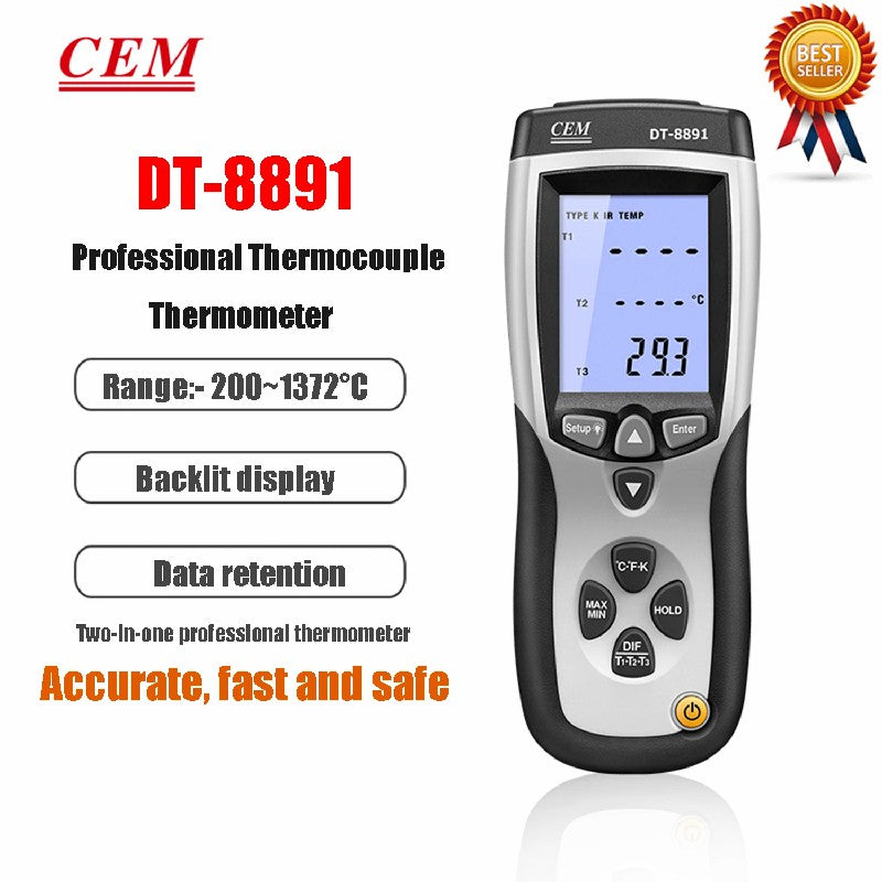 CEM DT-8891 DT-8891E Thermocouple Thermometers Backlit Display Infrared K-type Industry Thermometer USB Connected to Computer CEM DT-8891 DT-8891E Thermocouple Thermometers Backlit Display Infrared K-type Industry Thermometer USB Connected to Computer